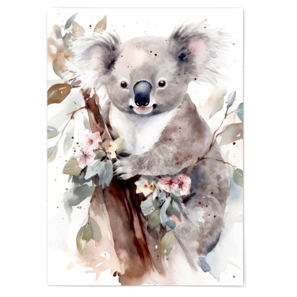 Watercolor Floral Koala Wall Art Illustration Print Poster Unframed - Picture 2 of 5